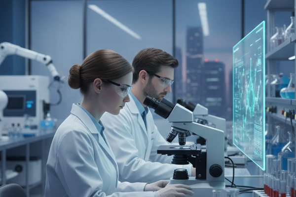 Scientists in a modern research laboratory